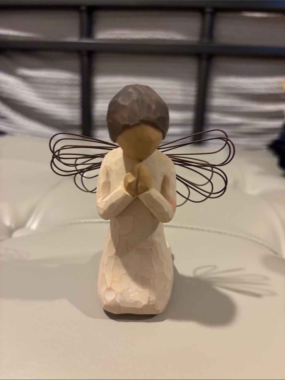 Willow Tree Cream Angel Figurine with Brown Hair and Wire Wings